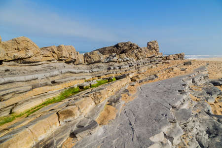 Beautiful empty beach near Sao Martinho do Porto, Portugalの写真素材