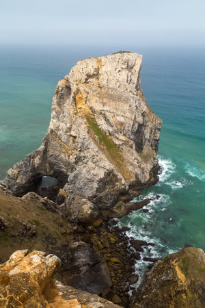 Cliffs on the shore of Atlantic ocean in Cabo da Roca (Cape Roca) in Portugal. Westernmost point of continental Europeの写真素材