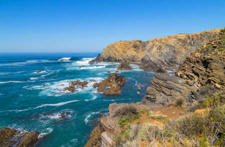 Atlantic rocky coast view, Alentejo, Portugal.の写真素材