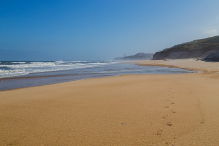 Beautiful empty beach near Sao Martinho do Porto, Portugalの写真素材