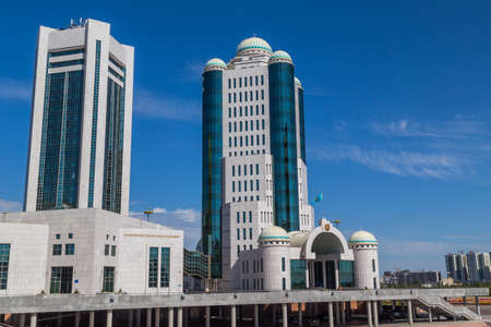 Nur-Sultan, Kazakhstan - Modern office buildings at the Nurzhol boulevard, Nur-Sultan, Astana; Kazakhstanのeditorial素材