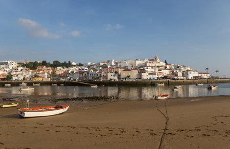 FERRAGUDO, PORTUGAL: Picturesque view of Ferragudo fishing village in Algarve, Portugalのeditorial素材