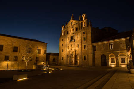 Night view of square in the front of Santa Teresa Convent in Avila, Spainのeditorial素材