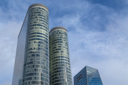 PARIS, FRANCE: Modern office buildings of the Business Center Tour, in La Defense business district, Paris, Franceのeditorial素材