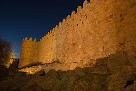 Avila walls at night, Castile and Leon, Spainのeditorial素材