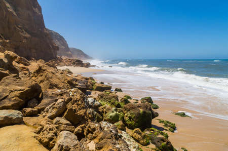 Beautiful empty beach near Sao Martinho do Porto, Portugalの写真素材