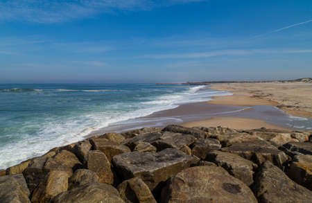 Beautiful empty beach near Aveiro, Portugalの写真素材