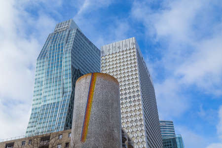 PARIS, FRANCE: Modern office buildings of the Business Center Tour, in La Defense business district, Paris, Franceのeditorial素材