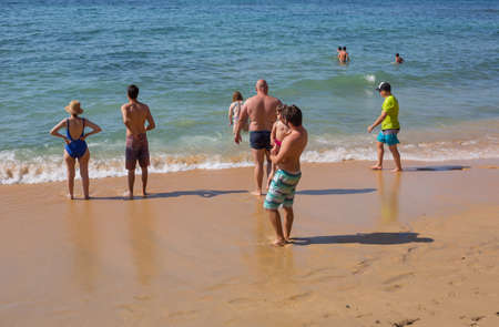 ALBUFEIRA, PORTUGAL: People at the famous beach of Olhos de Agua in Albufeira. This beach is a part of famous tourist region of Algarve.のeditorial素材