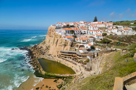 Azenhas do Mar, Portugal: view of the cliffside village of Azenhas do Mar in central Portugalのeditorial素材