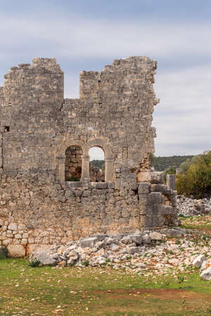 Ruins of antique city of Kanlidivane ancient city in Mersin Province, Turkey. Open air museum.の写真素材