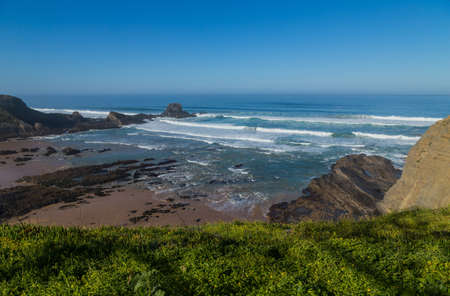 Atlantic rocky coast view, Alentejo, Portugal.の写真素材