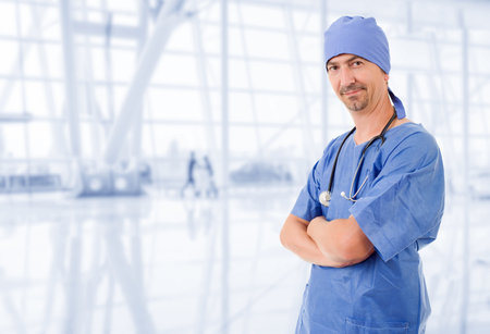 Smiling hospital doctor at the hospitalの写真素材