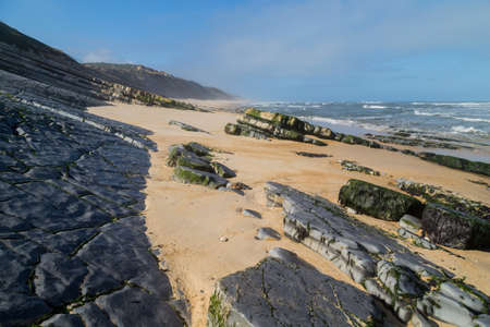 Beautiful empty beach near Sao Martinho do Porto, Portugalの写真素材