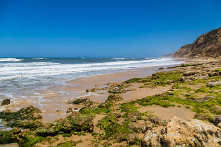 Beautiful empty beach near Sao Martinho do Porto, Portugalの写真素材