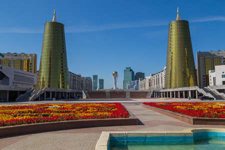 Nur-Sultan, Kazakhstan - View of of the city and the Baiterek Tower with its golden sphere in Nur-Sultan (Astana)のeditorial素材