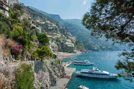 POSITANO, ITALY: people at beach in Positano, Amalfi Coast, Italy.のeditorial素材