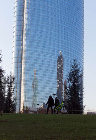 MILAN: Unicredit Tower closeup in Milan, Italy. Milan is the second most populous city in Italy and the main industrial and financial center.のeditorial素材