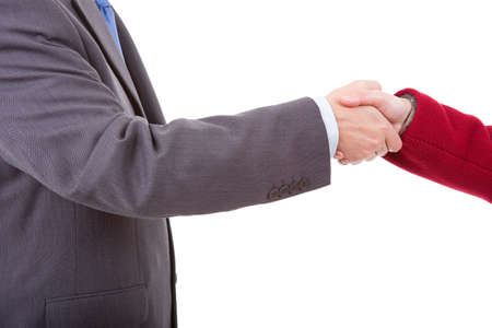 business couple shaking hands isolated over a white backgroundの写真素材