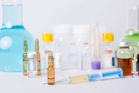 syringes with ampules of drugsの写真素材