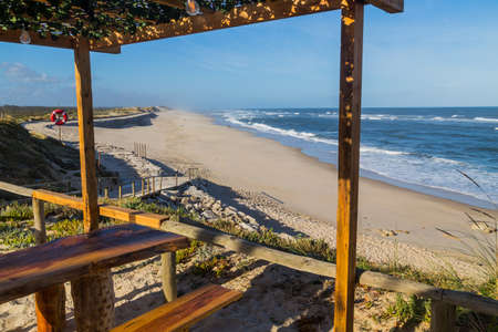 Structure with view to the beach near Sao Martinho do Porto, Portugalの写真素材
