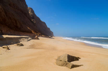 Beautiful empty beach near Sao Martinho do Porto, Portugalの写真素材
