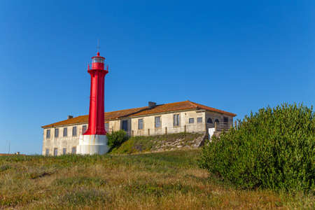 Architectural detail of the Esposende lighthouse near Sao Joao Baptista Fort by the seaの写真素材