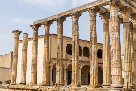 Roman temple of Diana in Merida, province of Badajoz, Extremadura in Spain.の写真素材