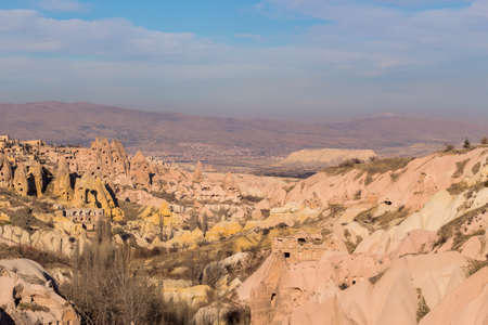Amazing rocks in Zelve by night. Cappadocia Earth Pyramids. Goreme. Turkey.の写真素材