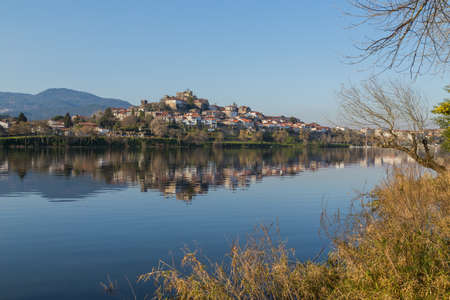 View of the River Minho from the International Bridge of Tui, Valenca do Minho, Portugalの写真素材