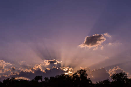 Sunset dramatic sky clouds in Vila Nova de Foz Coa countryside. Portugalの写真素材