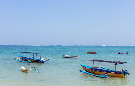 Bali, Indonesia: Bali Beach with boats and sandのeditorial素材