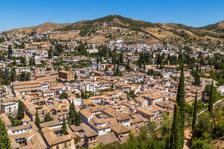 City view taken from the top of Arms Tower in Alhambra palace. World Heritage Site by UNESCO. Andalucia, Spain.のeditorial素材