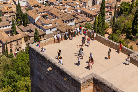 Granada, Spain: Alcazaba Tower view in the Alhambra Palace, Granada, Spain.のeditorial素材