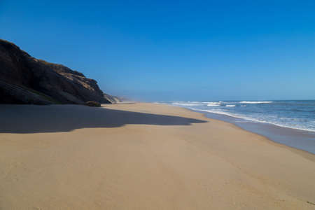 Beautiful empty beach near Sao Martinho do Porto, Portugalの写真素材