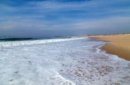 Beautiful empty beach near Aveiro, Portugalの写真素材