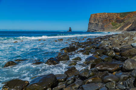 Beautiful empty beach in Algarve, Portugalの写真素材