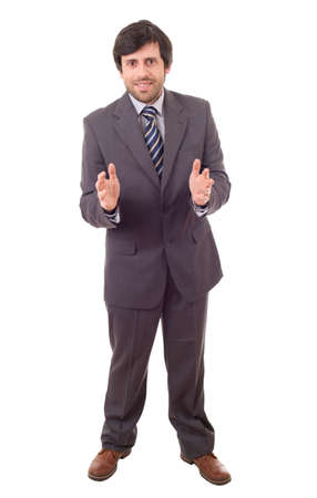 happy business man, full body isolated on white backgroundの写真素材