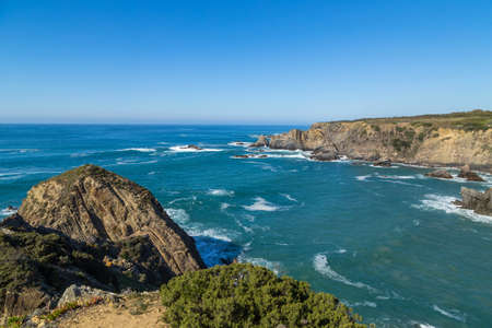 Atlantic rocky coast view, Alentejo, Portugal.の写真素材