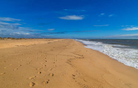 Empty beach in Albufeira. This beach is a part of famous tourist region of Algarve. Portugalの写真素材