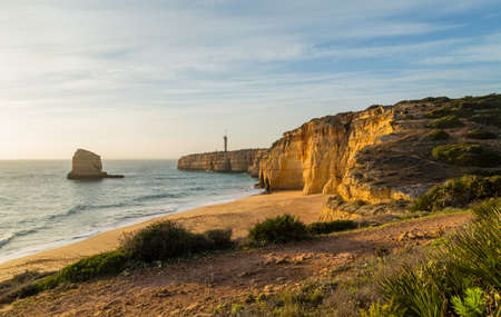 Beautiful empty beach near Portimao, Algarve, Portugalの写真素材