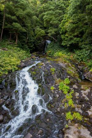 Azores waterfalls and cliffs in Flores island. Portugal.の写真素材