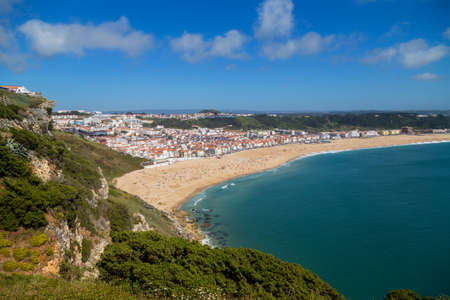 Nazare town and beach from Sitio, Portugalの写真素材