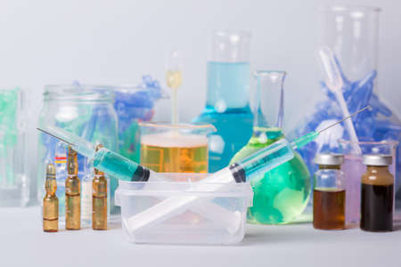 syringe with ampules of drugsの写真素材