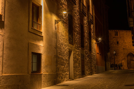 Avila streets at night, Castile and Leon, Spainの写真素材