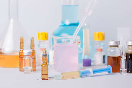 syringes with ampules of drugsの写真素材