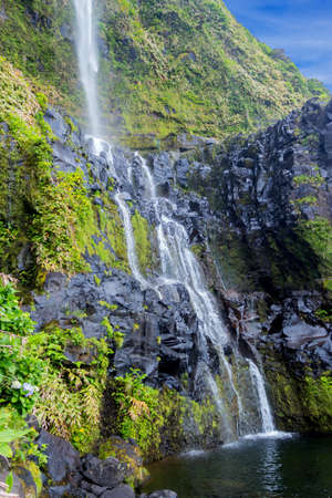Azores waterfalls and cliffs in Flores island. Portugal.の写真素材