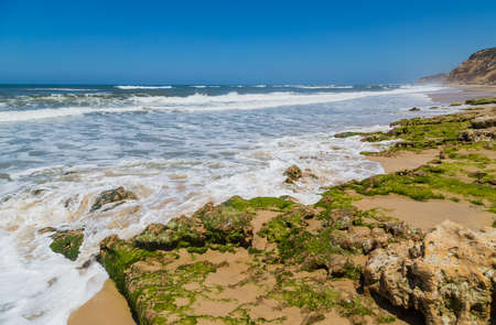 Beautiful empty beach near Sao Martinho do Porto, Portugalの写真素材