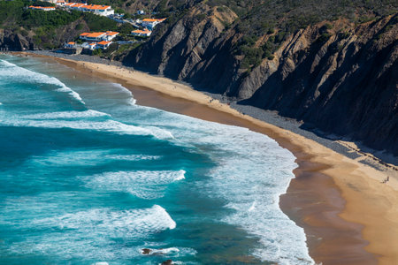 Arrifana beach in South-West Alentejo and Costa Vicentina Natural Park, Portugalの写真素材
