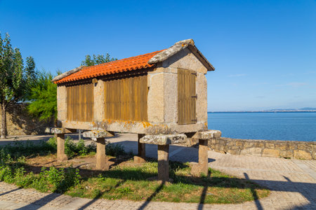 Pile granary in Baiona, Pontevedra, Galicia, Spainの写真素材